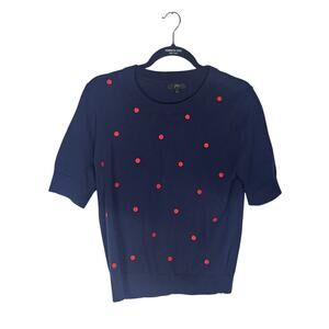 J.Crew Navy Sweater Polka Dot Short Sleeve Cotton Knit Size M Women’